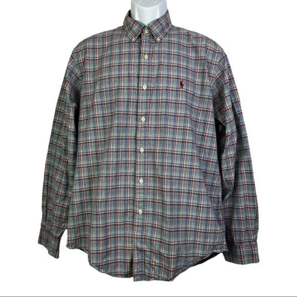 Ralph Lauren Men Casual Shirt Plaid blue Red Buttons Down Sz L